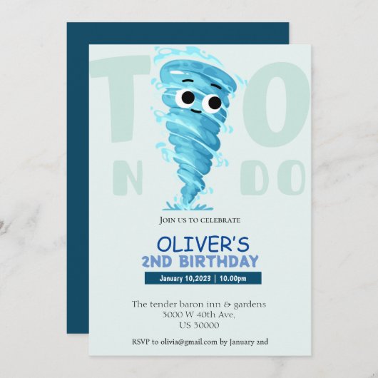 Invitation Funny deux nado garçon 2ème anniversaire invitatio (Devant / Derrière)