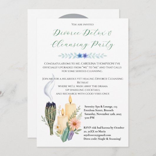Invitation Funny Divorce CleansParty Spa & Detox thème (Devant / Derrière)