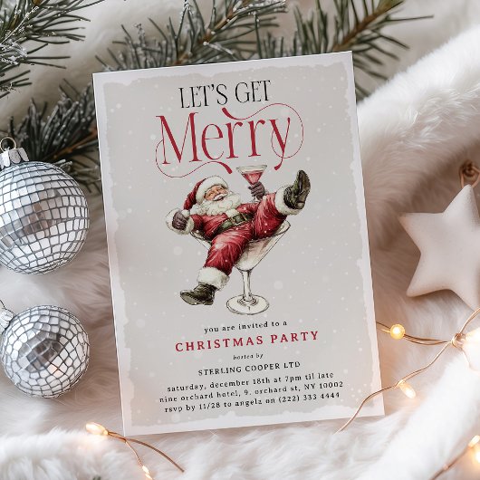 Invitation Funny Drunk Santa 'Let's Get Merry Christmas Party