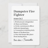 Invitation Funny Dumpster Fire Fighter Definition Card (Devant)
