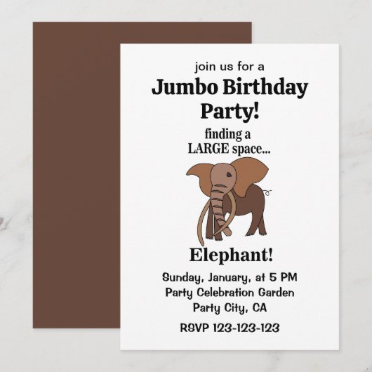 Invitation Funny Elephant Jumbo Birthday Party (Devant / Derrière)