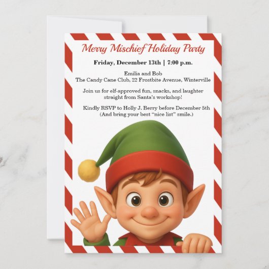 Invitation Funny Elf Faces | North Pole Fun Christmas Party  (Devant)