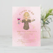 Invitation Funny Fabulous 60 Blush Pink Gold 60e anniversaire (Debout devant)