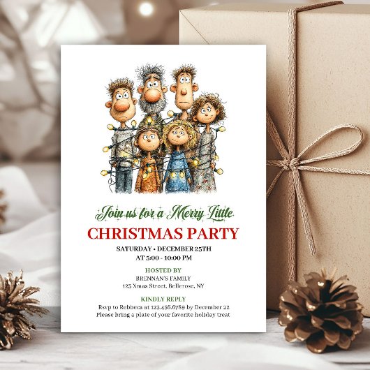 Invitation Funny Family Hand Drawn Christmas Party Invite