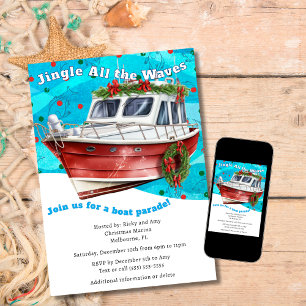 Invitation Funny Festive Blue Waves Christmas Boat Parade