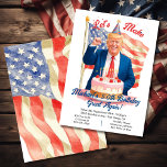 Invitation Funny Fête de l'anniversaire de Trump, patriotique<br><div class="desc">Faites la fête avec cette drôle d'invitation à l'anniversaire de Donald Trump. Doté d'un caractère aquarelle de Trump avec un casquette de fête, tenez une première devant un gâteau d'anniversaire avec des confettis et le drapeau américain. Tout libellé peut être modifié. Idéal pour un anniversaire patriotique à l'heure des élections...</div>