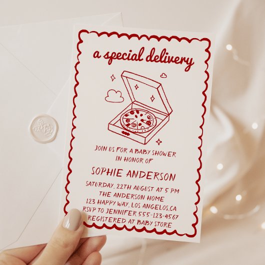 Invitation Funny Food A Special Delivery Pizza Baby Shower
