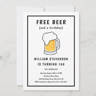 Invitation Funny Free Beer Joke Simple Man 100th Birthday
