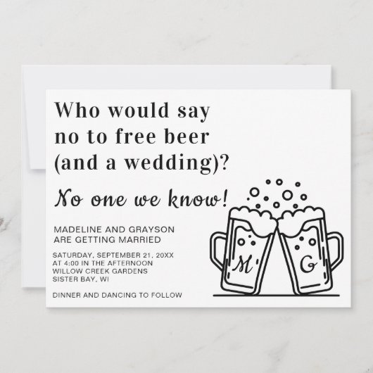 Invitation Funny Free Bière et un Mariage (Devant)