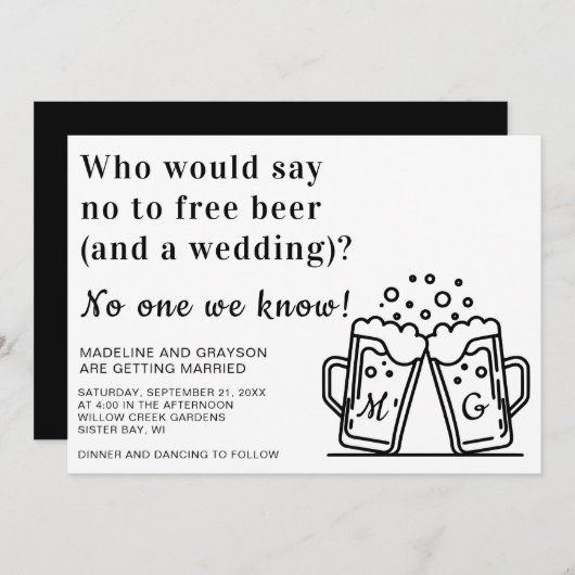 Invitation Funny Free Bière et un Mariage (Devant / Derrière)