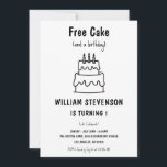 Invitation Funny Free Cake Joke 1st Simple Quirky Birthday<br><div class="desc">Préparez-vous à des giggings avec notre hilarante "Free Cake (and a Birthday!)" 1st Birthday Invitation! Ce design ludique et élégant présente un charmant style dessiné à la main en noir et blanc, parfait pour les parents avec un grand sens de l'humour. C'est une façon simple et amusante de célébrer le...</div>