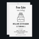 Invitation Funny Free Cake Joke 2e Simple Quirky Birthday<br><div class="desc">Prêt pour quelques rires (et peut-être un peu de gâteau) ? Notre "Gâteau Gratuit (et un Anniversaire)" Drôle Invitation est parfait pour toute personne qui aime une bonne blague et un design simple et élégant! Avec un style joyeux dessiné à la main en noir et blanc classique, cette invitation privilégie...</div>