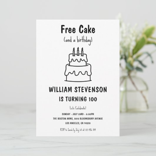 Invitation Funny Free Cake Joke Simple Quirky 100e anniversai (Debout devant)