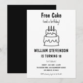 Invitation Funny Free Cake Joke Simple Quirky 18e anniversair (Devant / Derrière)