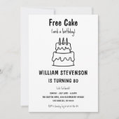 Invitation Funny Free Cake Joke Simple Quirky 80e anniversair (Devant)