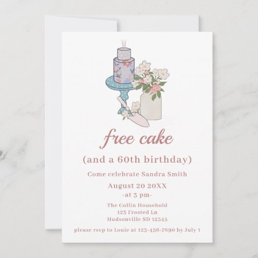 Invitation Funny Free Cake Womens 60e anniversaire (Devant)