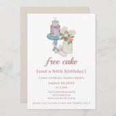 Invitation Funny Free Cake Womens 60e anniversaire (Devant / Derrière)