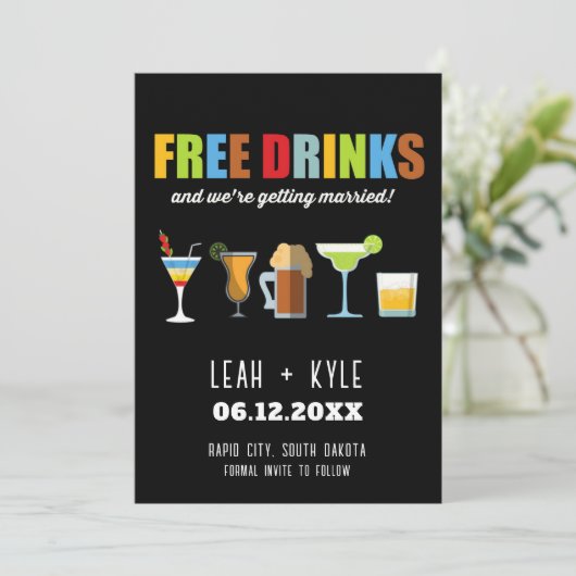 Invitation Funny Free Drink Photo Wedding Save the Date (Debout devant)