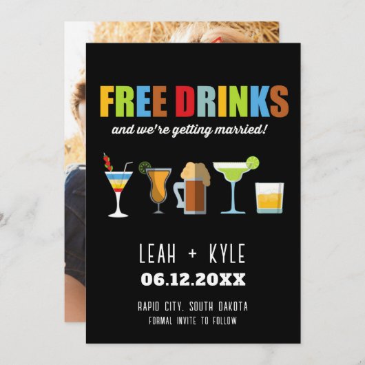 Invitation Funny Free Drink Photo Wedding Save the Date (Devant / Derrière)