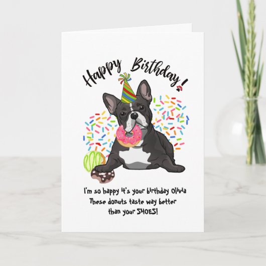 Invitation Funny French Bulldog Birthday Card Donuts (Devant)