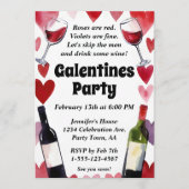 Invitation Funny Galentine Wine Hearts Girls Night (Devant)