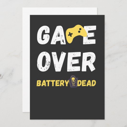 Invitation Funny Game Over Battery Dead Art (Devant / Derrière)