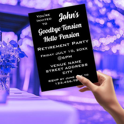 Invitation FUNNY Goodbye Tension Papa Retraite Party