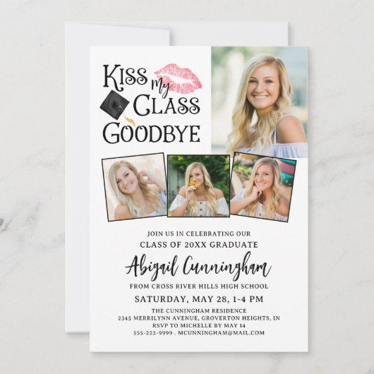 Invitation Funny Graduate KISS MA CLASSE GOODBYE 4 Photos (Devant)
