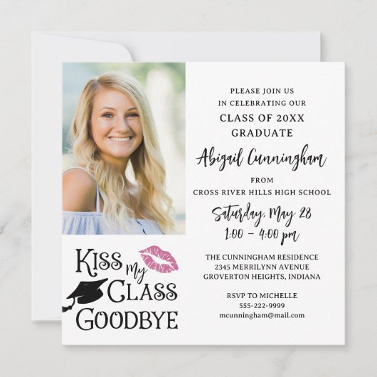 Invitation Funny Graduation KISS MON CLASSE GOODBYE One Photo (Devant)