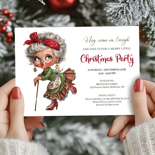 Invitation Funny Granny Comic Christmas Holiday Invite