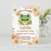 Invitation Funny Green Frog dessin animé animal sauvage Anniv (Debout devant)