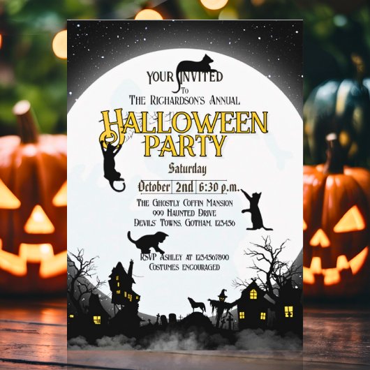 Invitation Funny Halloween Party Noir et blanc