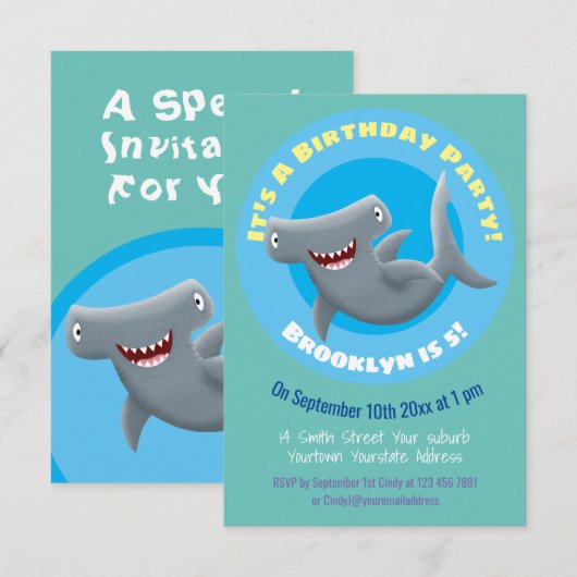 Invitation Funny Hammerhead requin anniversaire personnalisé (Devant / Derrière)