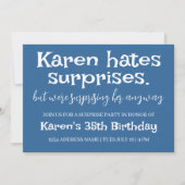 Invitation Funny Hates Surprises Party Modern Ajouter Détails (Devant)