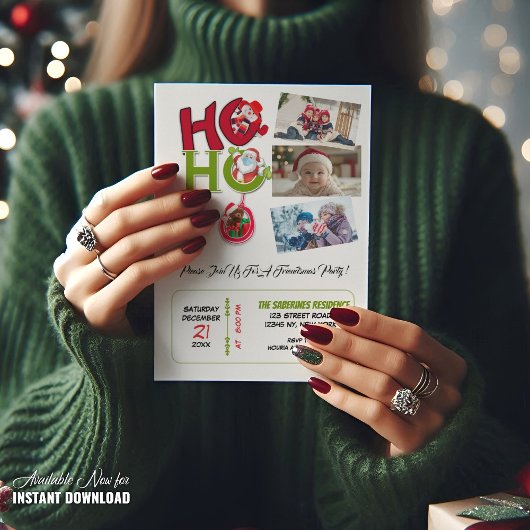 Invitation Funny HO HO HO Retro Christmas Party Family Photos