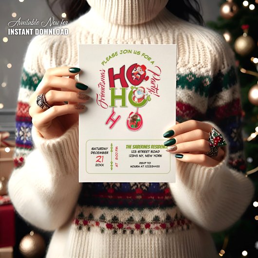 Invitation Funny HO HO HO Retro Christmas Party Friendsmas