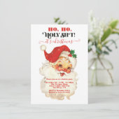 Invitation Funny Ho Ho Holy Retro Père Noël Face Noël (Debout devant)