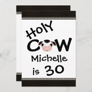 Invitation Funny Holy Cow 30th humoristique Noir, Blanc Anniv