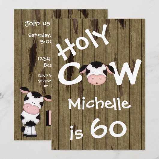 Invitation Funny Holy Cow 60e Anniversaire Humoristique (Devant / Derrière)