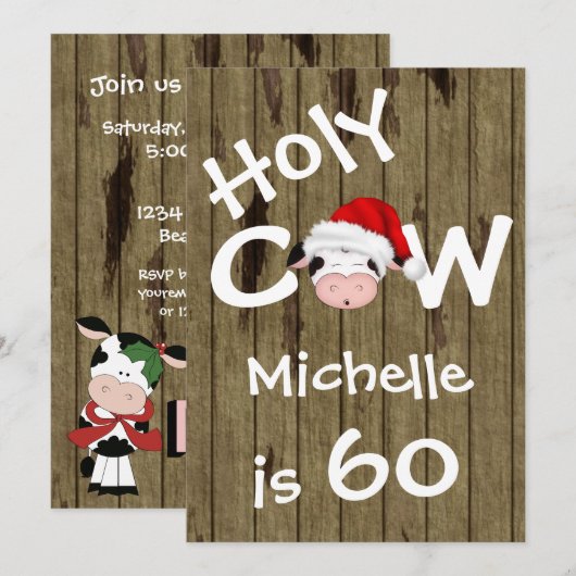 Invitation Funny Holy Cow 60th Christmas Holiday Anniversaire (Devant / Derrière)