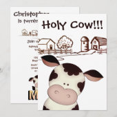 Invitation Funny Holy Cow Farm Humoristique 70e fête d'annive (Devant / Derrière)