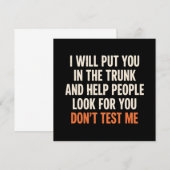 Invitation Funny Humor Quote I Will Put You in The Trunk (Devant / Derrière)