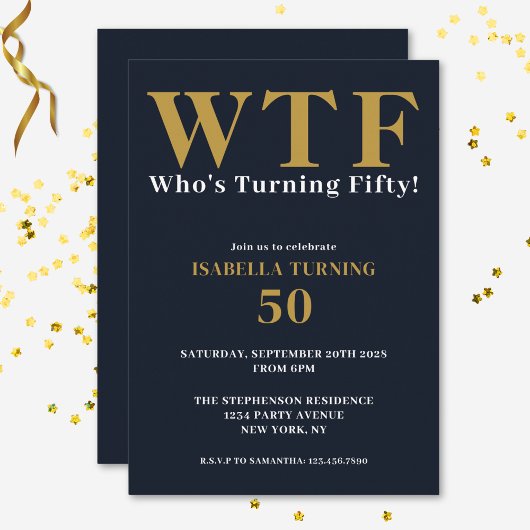 Invitation Funny Humoristique 50e anniversaire WTF Marine Blu