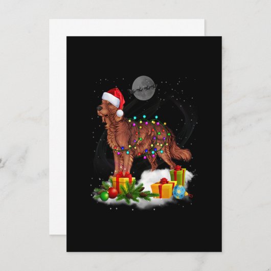 Invitation Funny Irish Setter Dog Christmas Lights Santa Hat (Devant / Derrière)