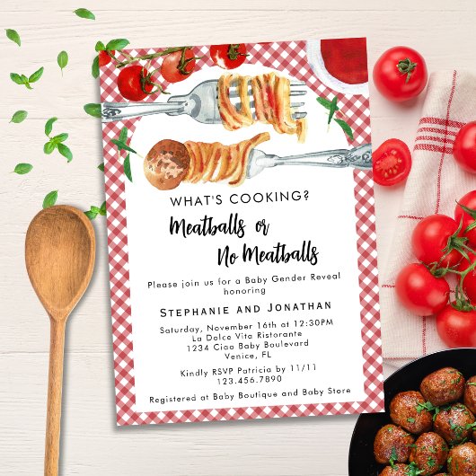 Invitation Funny Italian Pasta Meatballs Gender Reveal Party