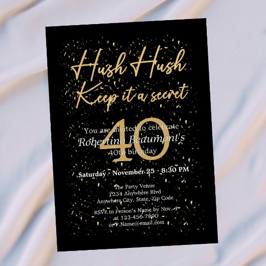 Invitation Funny It's A Secret Black Gold 40th Birthday