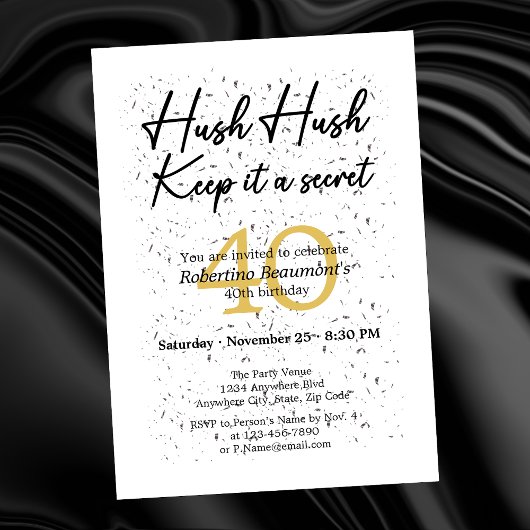 Invitation Funny It's A Secret White Black 40th Birthday