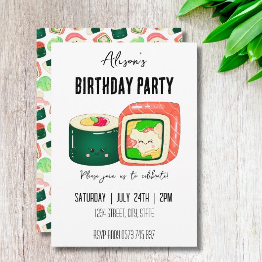 Invitation Funny Kawaii Sushi Rolls Anniversaire