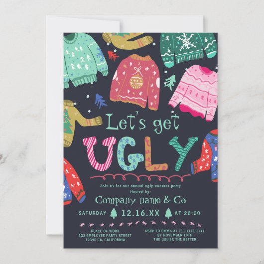 Invitation Funny kitsch laid pull pull marine entreprise Noël (Devant)