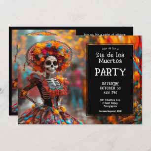 Invitation 💀 Funny La Calavera en casquette avec des fleurs